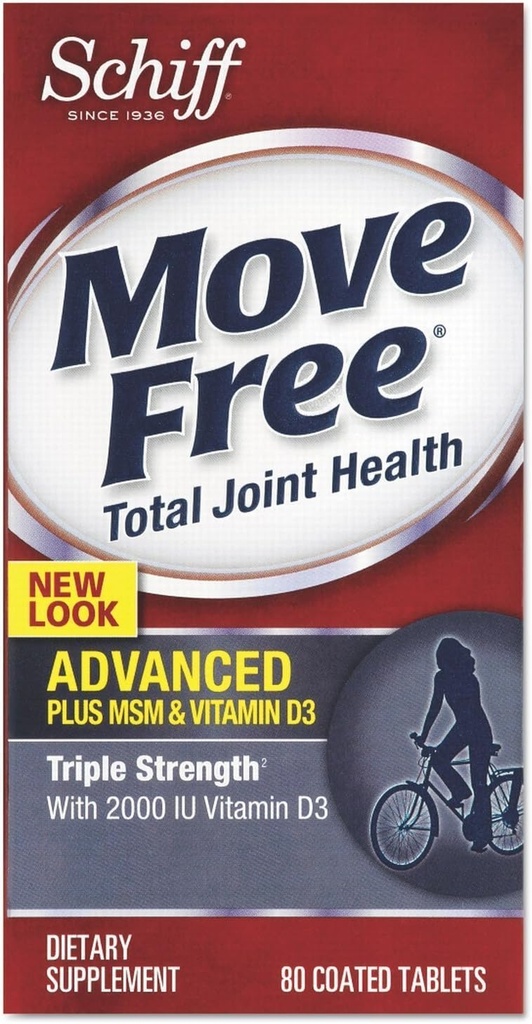 Schiff Move Free Advanced , Triple Strength Plus MSM & Vitamin D3, 80 Tablets Coated ( Multi-Pack)