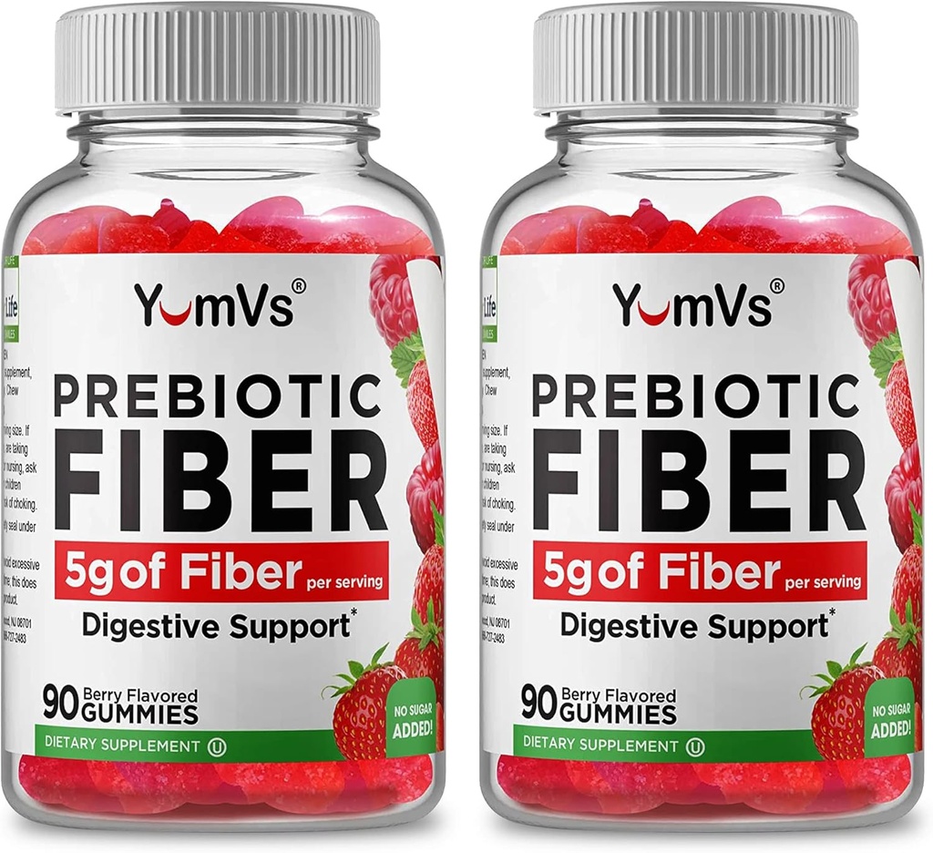 Yum-Vs - Gummies de fibra prebiótica para adultos &amp; niños - 5g Ayuda Digestiva Gummy Fiber Suplemento - Keto Friendly Prebiotic Daily Fiber Suplemento para Hombres de Mujer - No Sugar Añadido Fibra dietética (90 Cuenta)