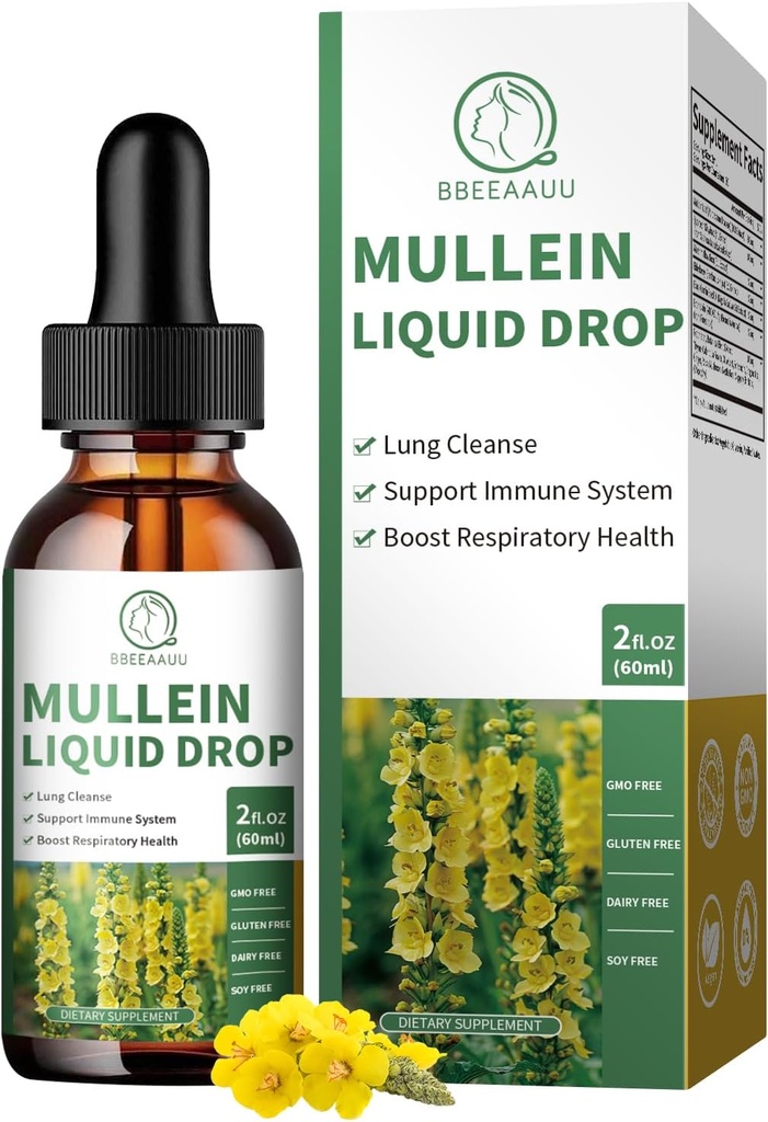 (2 Pack) Mullein Drops for Lungs, 16-in-1 Mullein Leaf Extract 800MG for Lung Cleanse, Respiratory, Immunity, with Quercetin, Marshmallow, Black Cumin Seed, Elderberry, Non-GMO, 2 Fl Oz