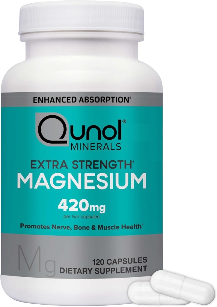 Qunol Magnesium Capsules 420mg, suplemento de magnesio de alta absorción, fuerza extra, bonificación y suplemento de salud muscular, 120 Conde