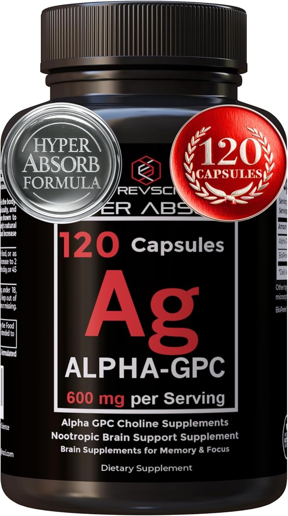 Suplemento Alfa GPC " BioPerine for Hyper Absorption - 120 Conde, Alpha-GPC 600mg por Serving - Nootropics for Memory, Focus, Energy, " Drive - Suplementos de línea para Boost Acetylcholine, Made in USA