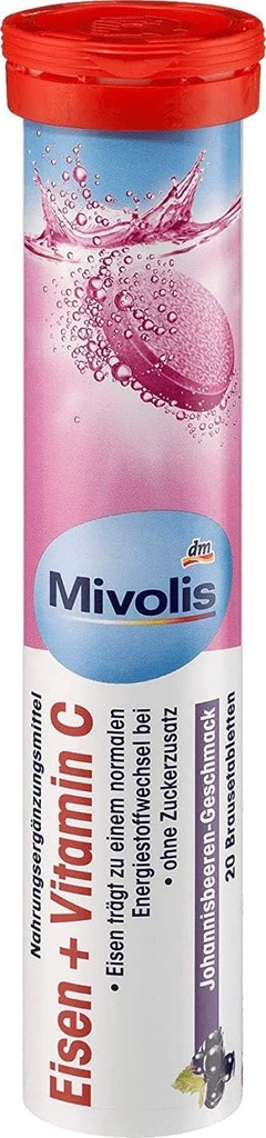 Mivolis Iron + Vitamina C effervescent Tablets - Suplementos dietéticos 1 Pack x 20 pcs peru Alemania