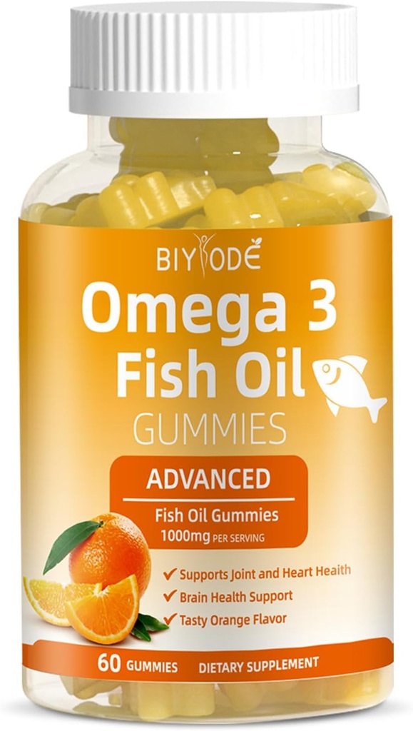 Omega-3 Suplementos de aceite de pescado: Puro 1000mg Omega-3 Gummies Apoyo corazón conjunto ojo cerebro inmune salud 60 Gummies 30 días fuente
