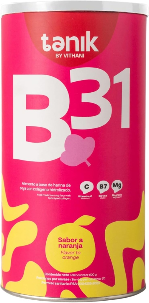 Vithani B31 Colageno con Citrato de Magnesio, Vitamina D, Vitamina E y Biotina – Collagen Plus Vitamina C para la piel, el cabello y las uñas, sabor a naranja, 20 piezas