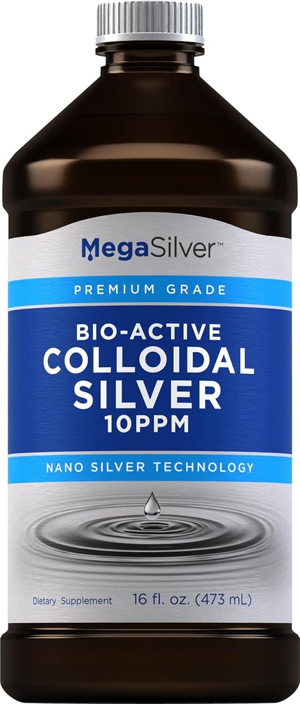Piping Rock Colloidal Silver Liquid Drops | 16 Fl Oz | 10 PPM | Bio-Active Premium Grade Tincture | Non-GMO, Gluten Free Supplement