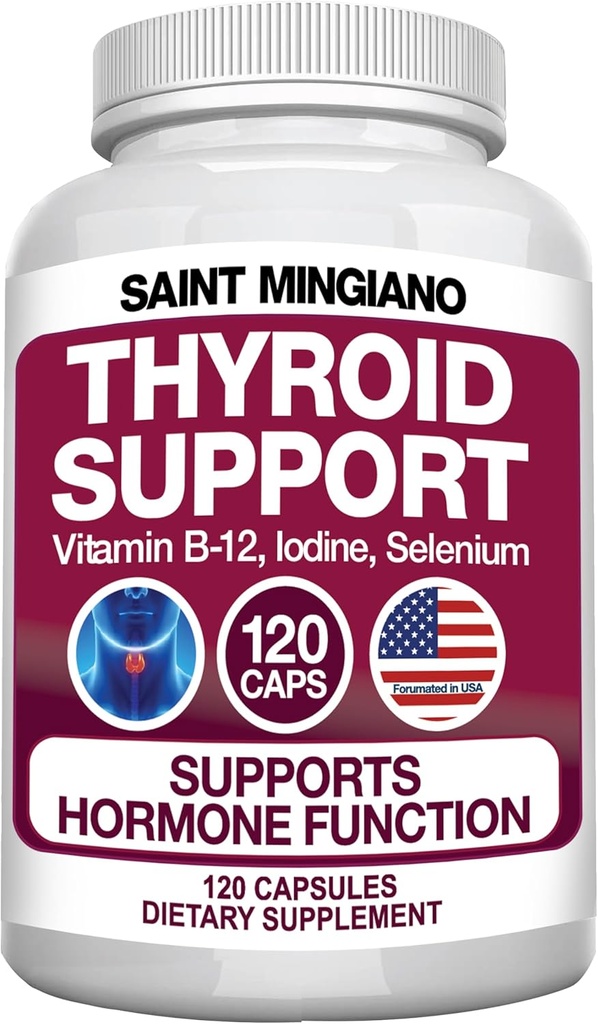 Thyroid Support Supplement with Iodine |120 Capsules to Help Body Mass & Improve Energy, Cardiovascular, Energy & Focus Formula | 14 Natural Vitamins