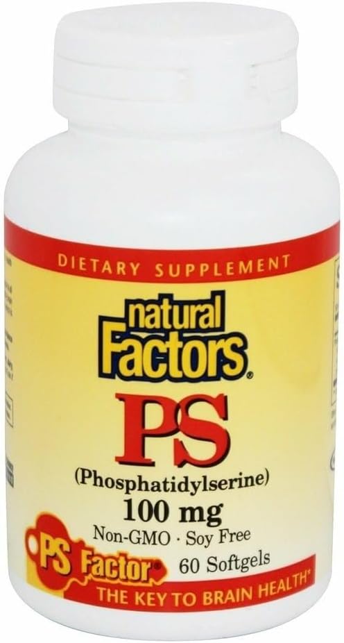 Factores naturales, fosfatidilserina, Apoyo a las Funciones de Memoria, Concentración y Cerebro, Soy y Gluten Gratis, 60 Softgels