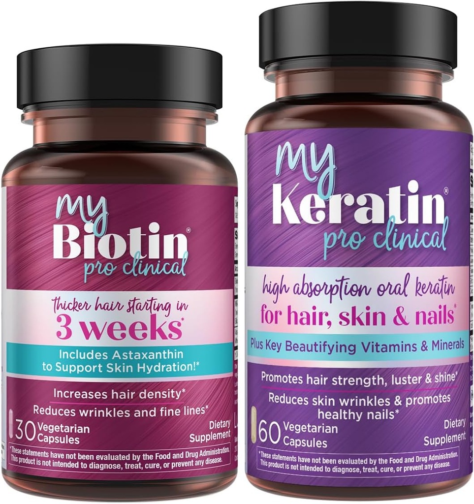 Purity Products Bundle - MyBiotin ProClinical + MyKeratin Advanced Hair Therapy MyBiotin ProClinical (Biotin, MB40X Matrix, Astaxanthin) - MyKeratin (Next Generation Keratin Hair, Skin & Nails)