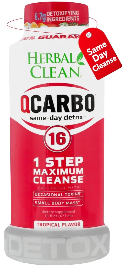 Herbal Limpiar Qcarbo16 Bebida limpia de desintoxicación de un mismo día (16 fl oz) - Limpiador de cuerpo de sabor tropical* Bebida de desintoxicación para nivel de toxina moderado*, vitamina B2 y vitamina B12 para hombres y mujeres