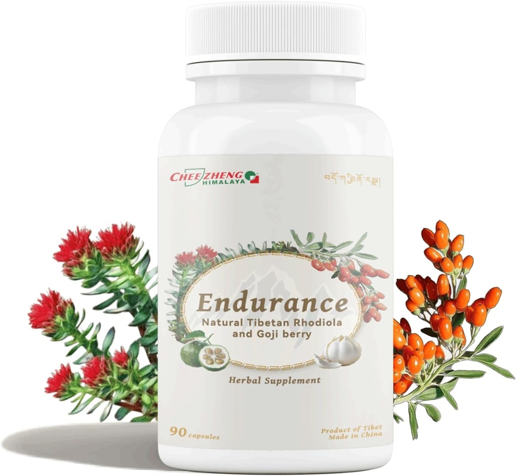 CheezhengHimalaya Rhodiola y Goji Berry Suplemento diario, Soporta energía, calma mental, digestión más alta, mejora la inmunidad, mejora la utilización del oxígeno, hierbas naturales tibetanas, 90 cápsulas vegetales