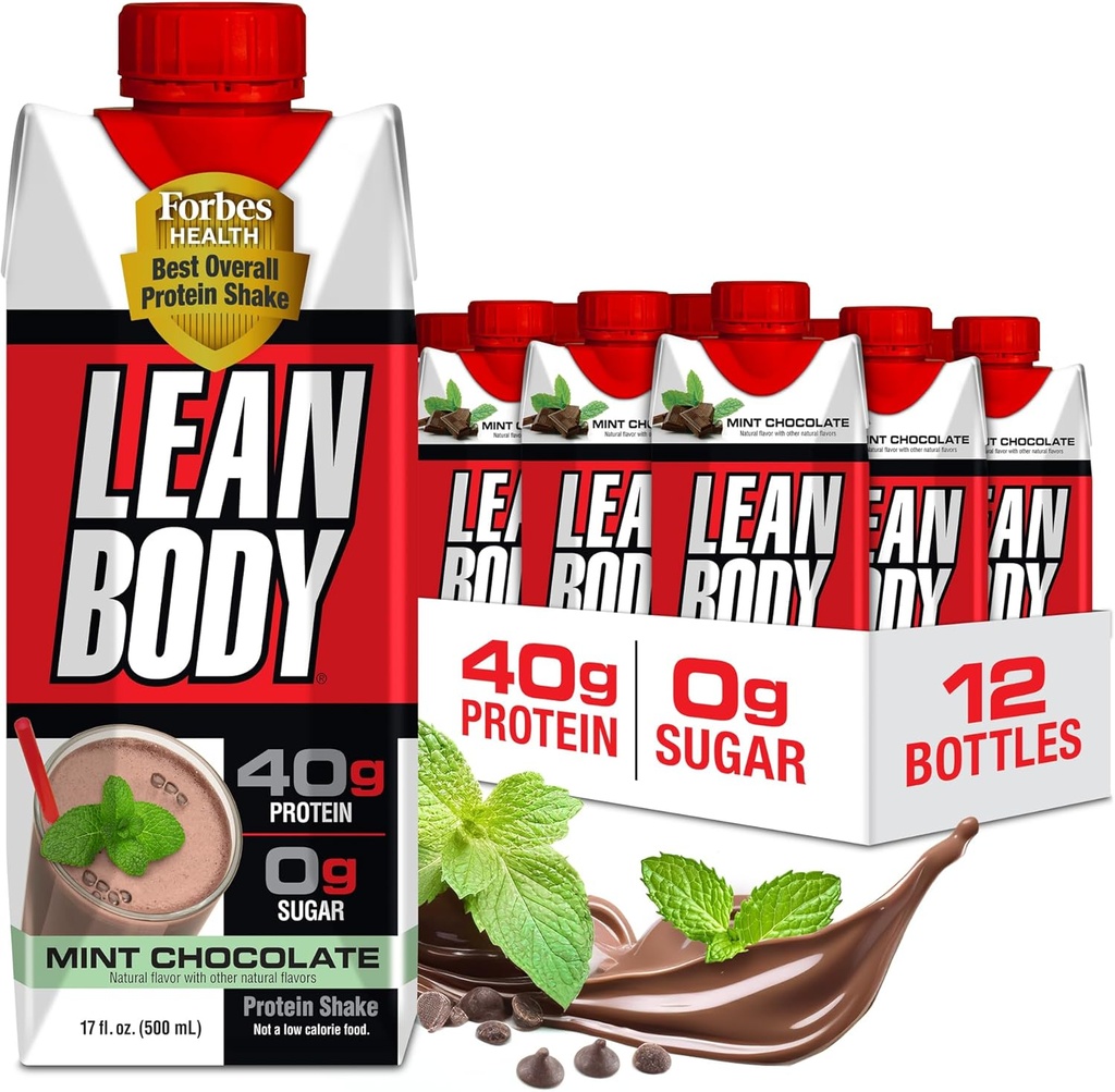 Labrada Lean Body List-to-Drink Mint Chocolate Protein Shake, 40g Protein, Whey Blend, 0 Sugar, Gluten Free, 22 Vitaminas & Minerales, (Reciclable Carton & Lid - Pack of 12) LABRADA