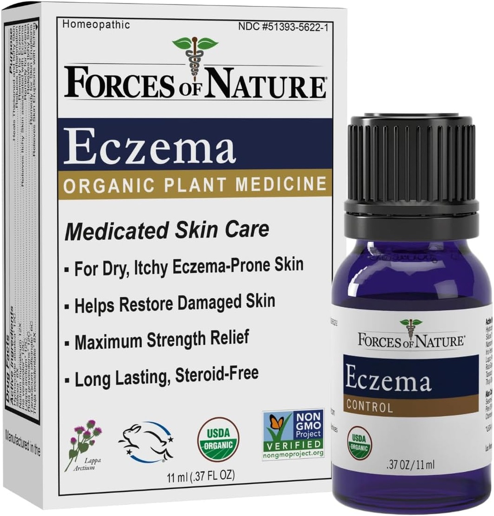 Fuerzas de Control de Eczema Natural, Sensitive, Dry and Itchy Skin Relief, Cuidado de la piel libre de esteroides para los linajes, Tratamiento de Eczema para adultos, Medicina Homeopática Orgánica, Acción rápida, 11ml (0.37 fl oz)