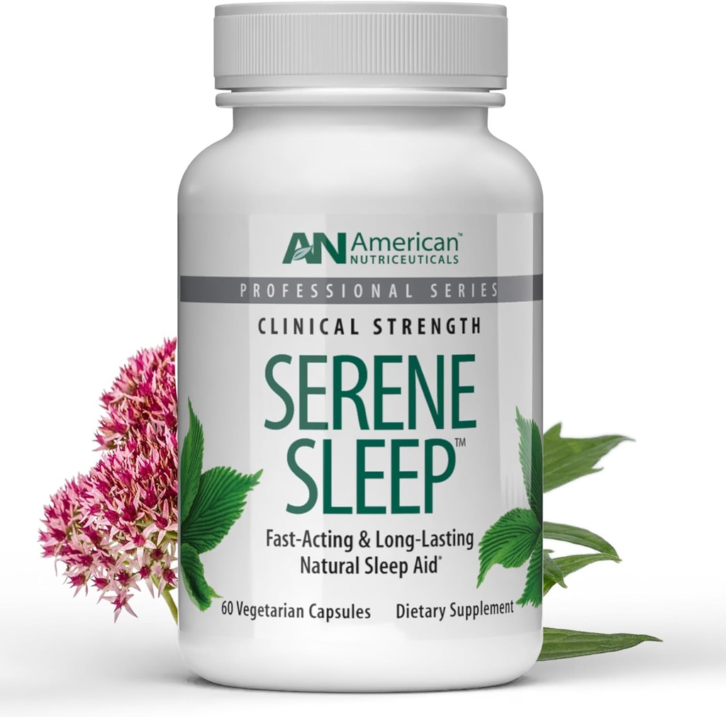 American Nutriceuticals - Serene Sleep Aid - with Melatonin &amp; Magnesium - All Natural Sleep Aid for Adults -Long-Lasting - 60 Capsules -30 Day Supply