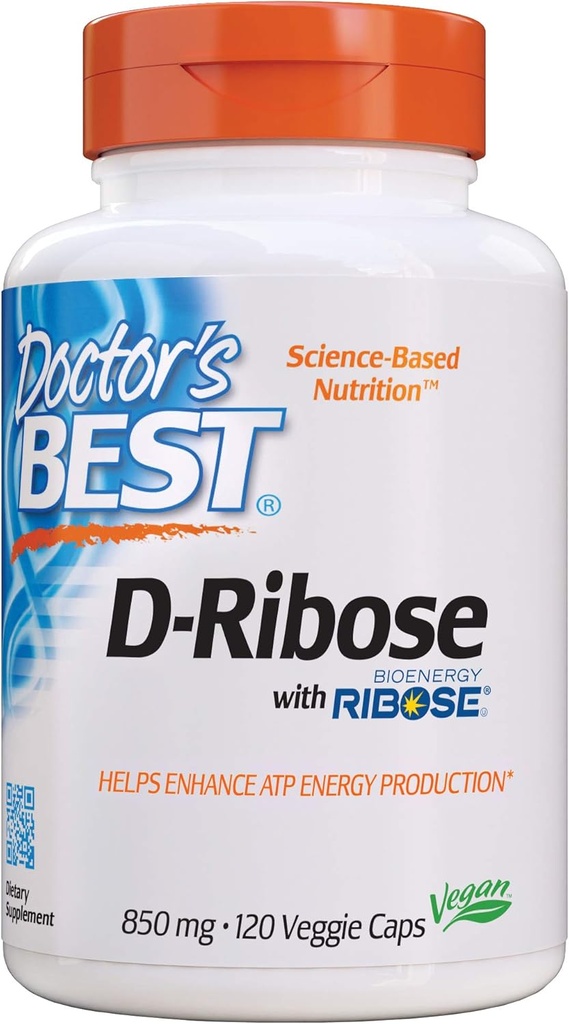 El mejor D-Ribose del médico, apoya la producción de energía ATP, no GMO, libre de gluten, libre de soja, vegano 120 Veggie Caps