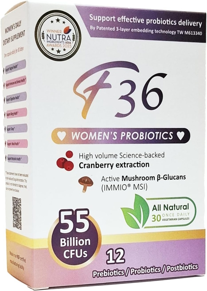 Probióticos para Mujeres 55 Billones CFU – Vaginal &amp; Digestive Health, Immune Support, Sleep & PH Balance – con Cranberry, β-Glucan, Prebióticos & Postbióticos – Once Daily Capsule - 30 Capsules Pack