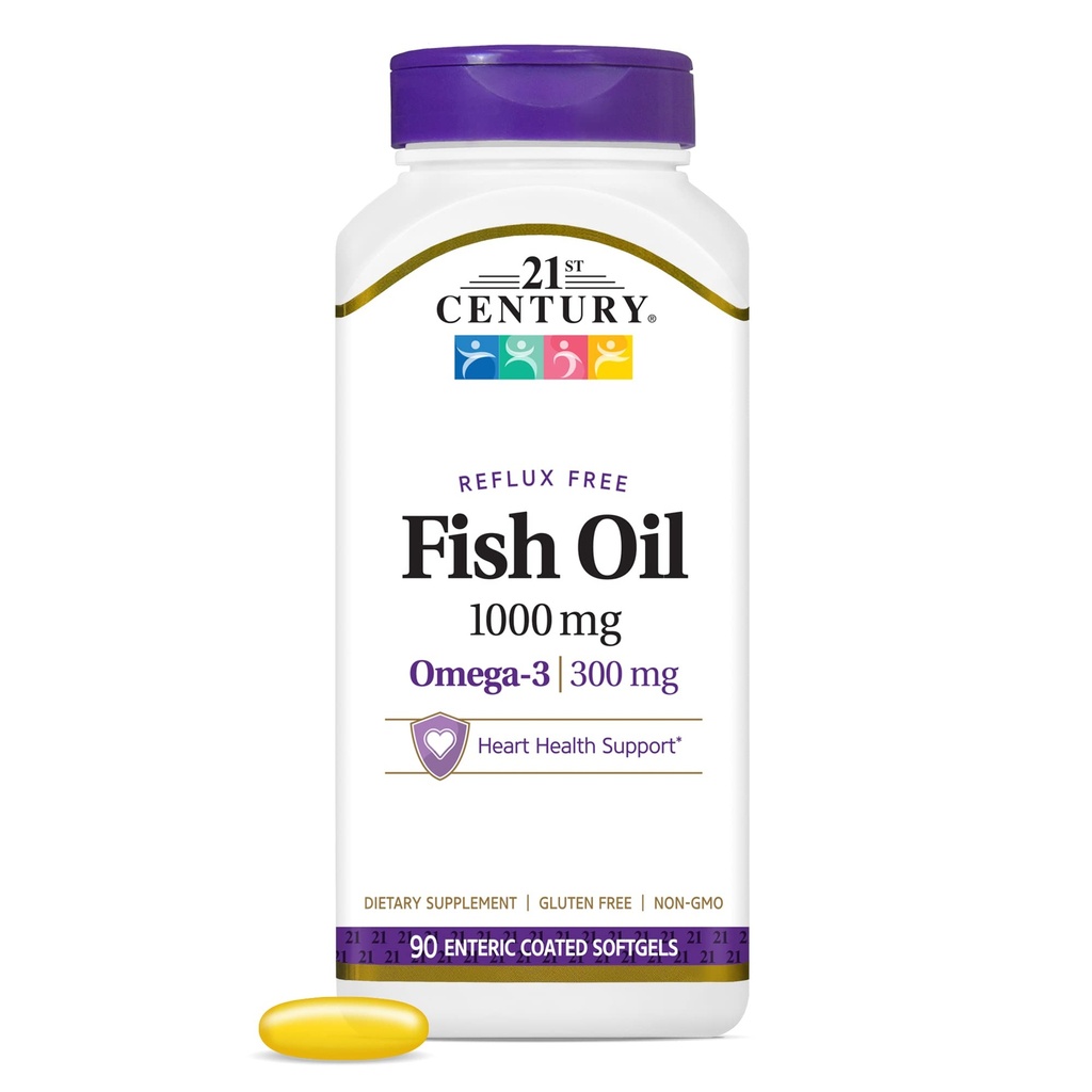 Aceite de pescado 1000 mg 90 Enteric Coated Softgels, siglo XXI