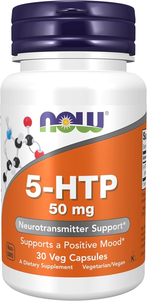 AHORA Suplementos de alimentos, 5-HTP (5-hidroxitryptofan) 50 mg, Apoyo neurotransmisor*, 30 cápsulas de verduras