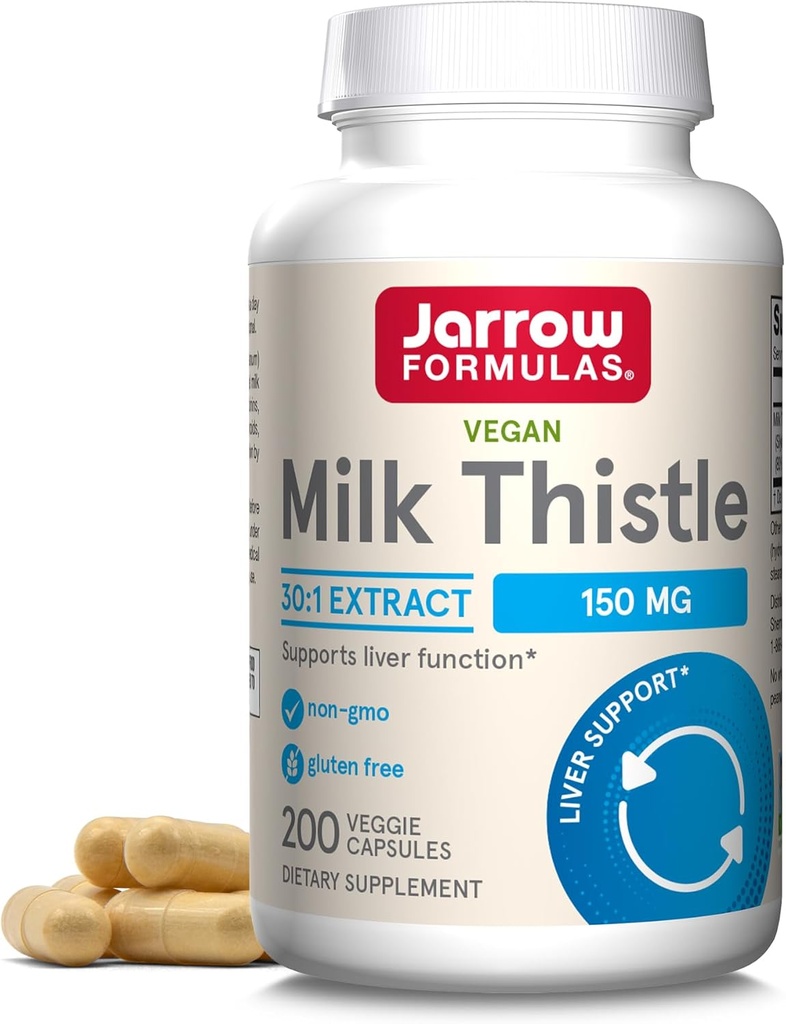 Jarrow Formulas Milk Thistle 150 mg - 200 Veggie Capsules - Antioxidant Supporting Immune Response, Liver Function & Glutathione - Hasta 200 Servings