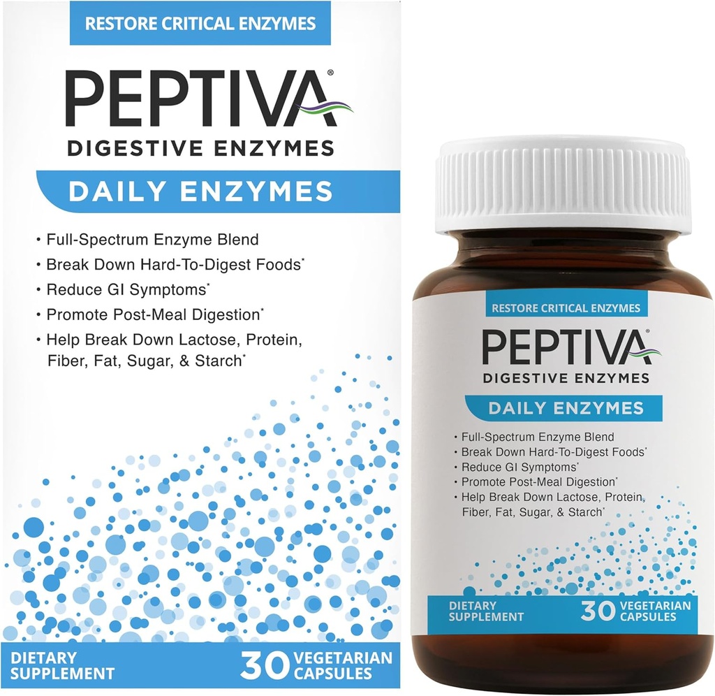 Enzimas digestivos diarios de Peptiva, Full-Spectrum, Salud Digestiva diaria, soporta el Break-Down of Foods " Post-Meal Digestion, 30ct