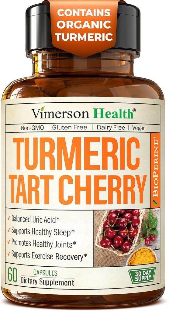 Suplemento de la Curcumina Turmérica con 10:1 Extracto de la Cereza Tart " Celery Seed Extract - Natural Uric Acid Balance, Joint Health & Sleep Aid - Curcumin Turmérico con Pepper Negro.