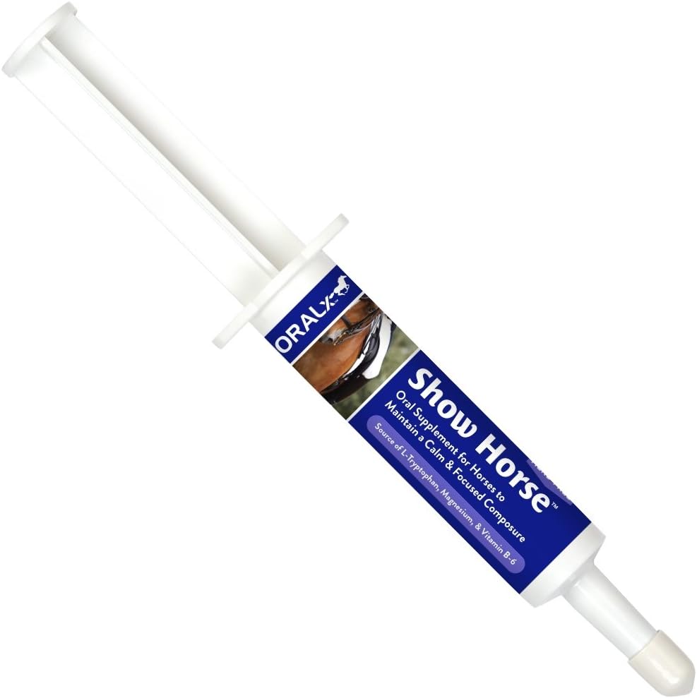 Show Horse. Herb-Free Calming Paste for Horses. L-Tryptophan, Vitaminas & Minerales para ayudar a mantener la calma, la compostura focalizada durante eventos " Transporte. Easy-Dose Syringe. 1.2 Oz. USA-Made.