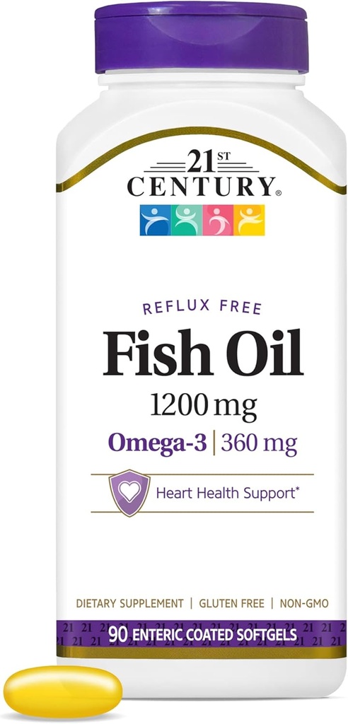 21th Century Fish Oil 1200 mg Enteric Coated Softgels, 90 Cuenta