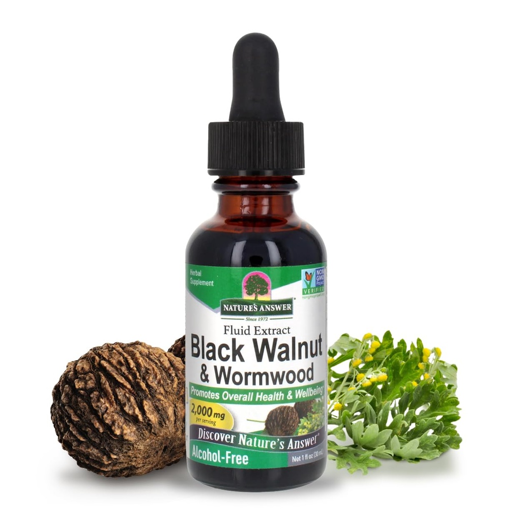 Respuesta de la naturaleza Nuez Negro y Complejo de Wormwood ← Promueve la salud general y el bienestar Silencioso Concentrado 2.000 mg Silencio Vegan, No-GMO, Libre de gluten y sin alcohol Silencio promueve un Gut saludable (1 Fl Oz (Pack de 2))