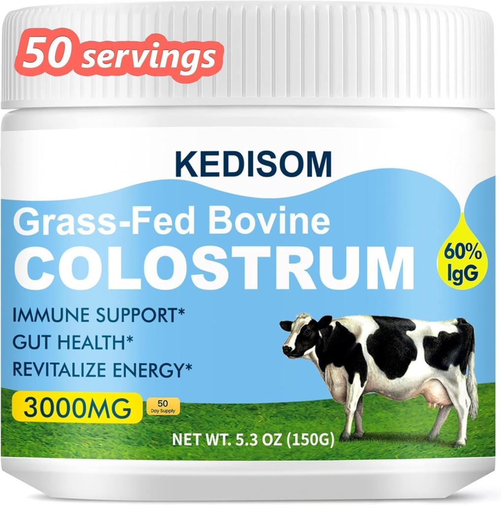 Grass-Fed Bovine Colostrum Suplemento Polvo - 60% High IgG 3000 mg para Gut Health, Immune Support - Easy to Mix Natural Liposomal Colostrum Superfood, Unflavored, 50 Servings