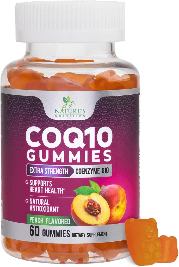 CoQ10 Gummies 100mg - 3X Strength, alta absorción, suplemento antioxidante para la producción de energía de la salud cardíaca, ultra coenzima Q10 Vitaminas, Coq 10 Suplementos, no GMO - 60 CoQ10 Gummies