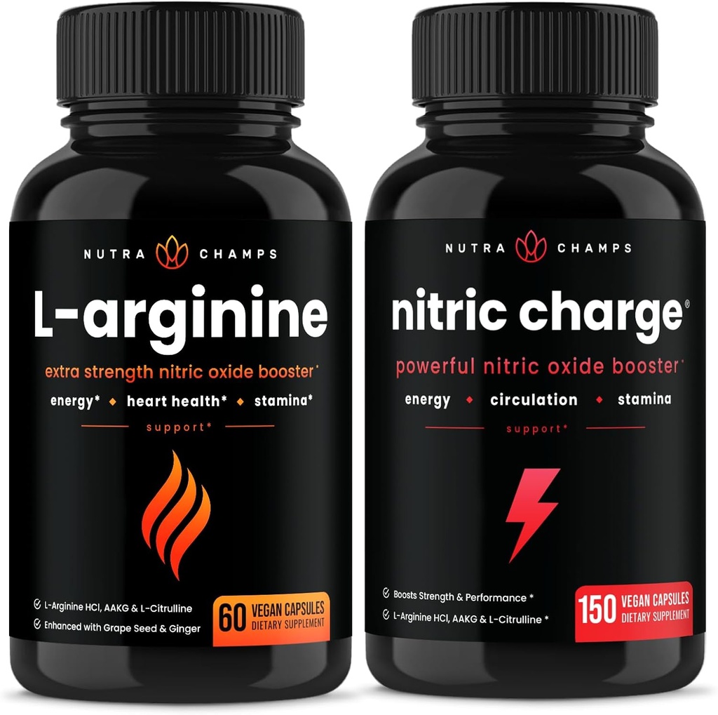 NutraChamps L-Arginine Capsules and Nitric Charge Capsules 2 Pack Bundle