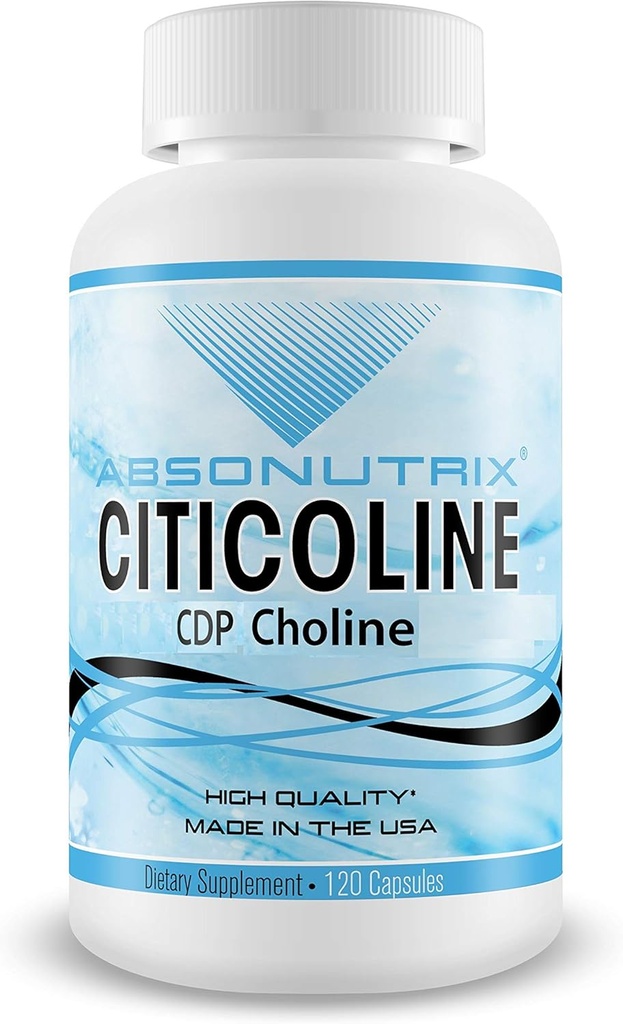 Absonutrix Citicoline CDP Choline 530mg, Suplemento Nootrópico, GMP certificado, Tested de Terceros, Easy to Swallow, 120 caps Veg, mejora las habilidades cognitivas, apoya la memoria, no GMO, hecha en EE.UU.