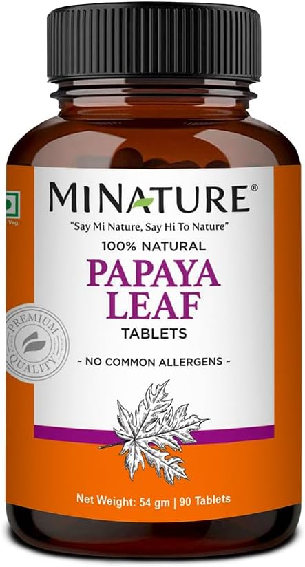 Papaya Leaf Tablets by mi Nature Anterior 90 Tablets, 1000 mg Duración 45 Días Abastecimiento permanente Vegan Papaya Leaf sometida