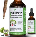 Soursop Graviola Multivitamina Liquid Drops 1800mg, Organic Soursop Bitters Liquid, Antioxidant Blend Sea Moss, Vitamina B6, C, D3, Extracto de hoja pura, Apoyo a la inmunidad, 98% Absorción, Vegan, 2 fl oz