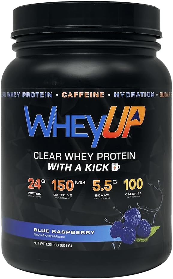 Lean Clear Whey Isolate - 24g Protein + 150mg Caffeine - Blue Raspberry - Clear Whey Protein Powder - Sin azúcar - Keto-Friendly - Juice-Style Pre Post Workout Drink - 20 Servings
