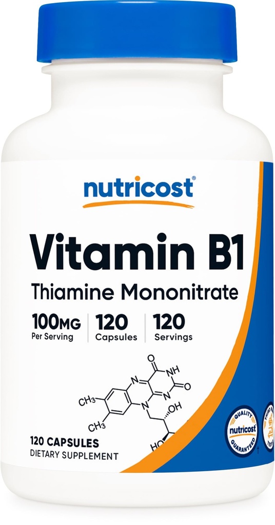 Nutricost Vitamina B1 (Thiamine) 100mg, 120 cápsulas - Gluten Free and Non-GMO