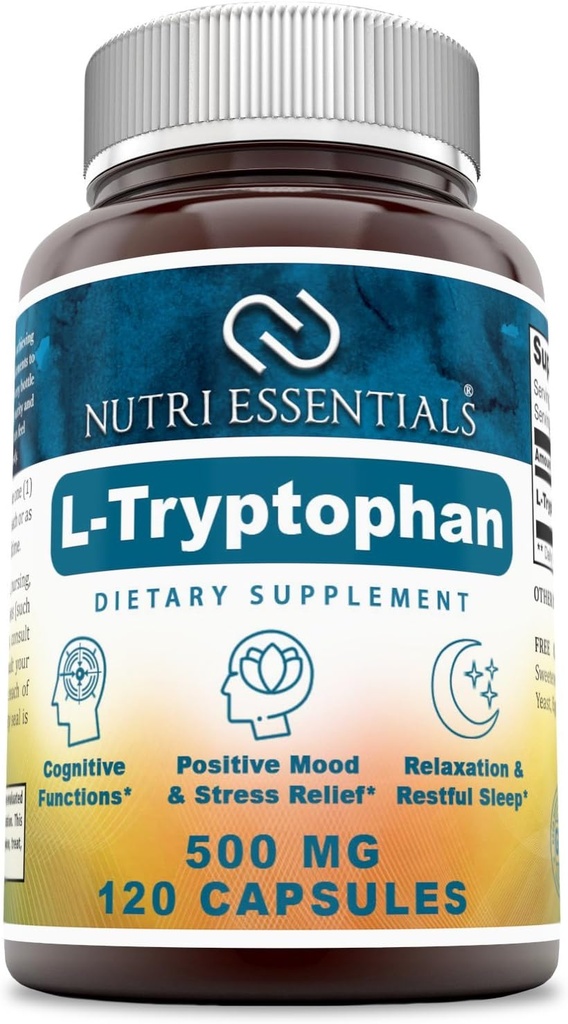 Suplemento dietético L-Tryptophan - Suplementos naturales del sueño con 500 mg de forma gratuita L Tryptophan - Circulación &amp; Apoyo inmunológico 120 cápsulas