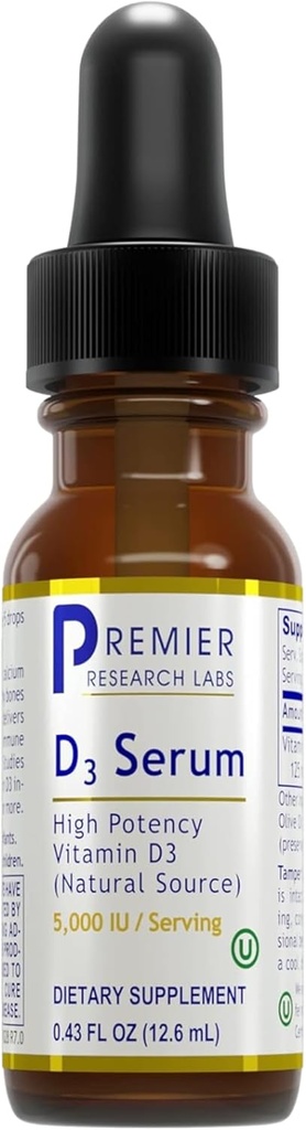 Premier Research Labs Vitamina D3 Serum - Liquid Vitamina D Oil Drops for Adults, Liquid Vitamina D3 5000 UI, Sublingual Vit D3 Liquid - 0.43 fl oz