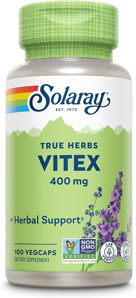 SOLARAY Vitex Berry 400mg  Womens Healthy Hormone Balance Formula dura Menstruation &amp; Menopause Support, 100ct