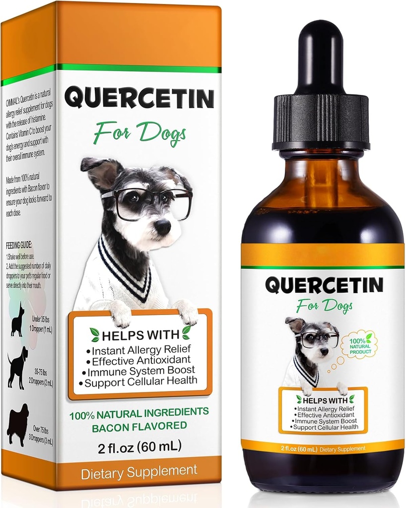 Quercetin for Dogs, Dog Quercetin Liquid Drops, Dog Quercetin Herbal Supplement Support Allergy Relief,Cellular Health, Immune Boost, Antioxidant -60 ml