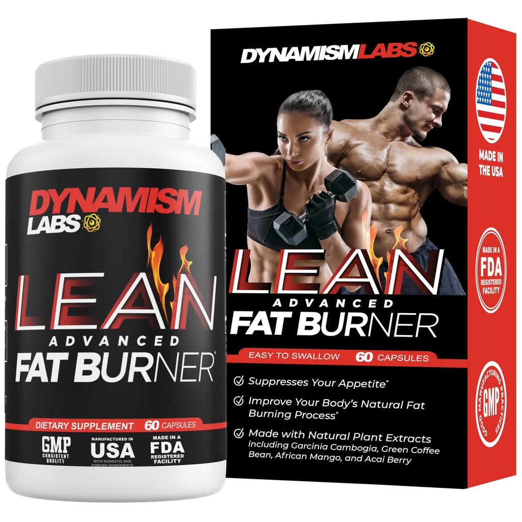 Dynamism Labs Lean Advanced Fat Burner ← Garcinia Cambogia Extract, Green Tea Extract, Raspberry Ketone ← Made in USA (60 Tablets)