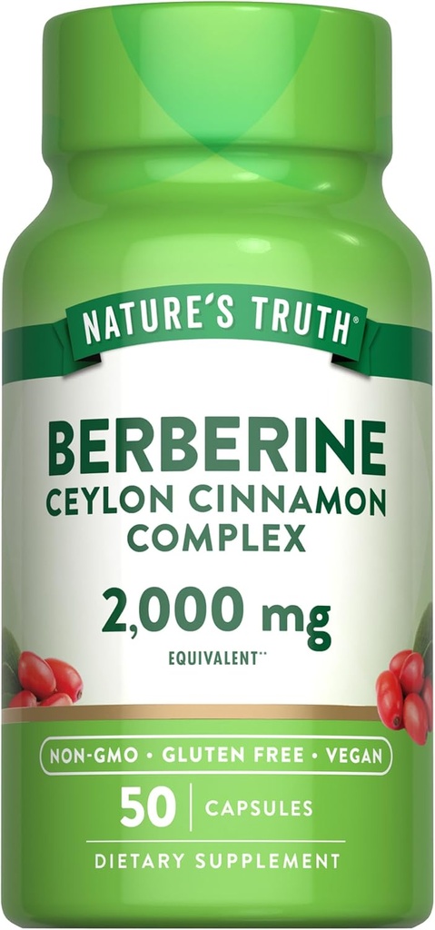 La verdad de la naturaleza Berberine con Ceylon Cinnamon Complex  2,000mg ← 50 Vegan Capsules ← Vegan, Non-GMO, and Gluten Free Supplement