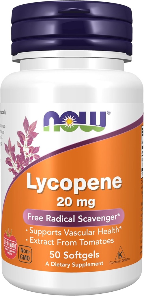 AHORA Suplementos, Lycopene 20 mg con Extracto Natural de Tomates, Scavenger Radical Libre*, 50 Softgels