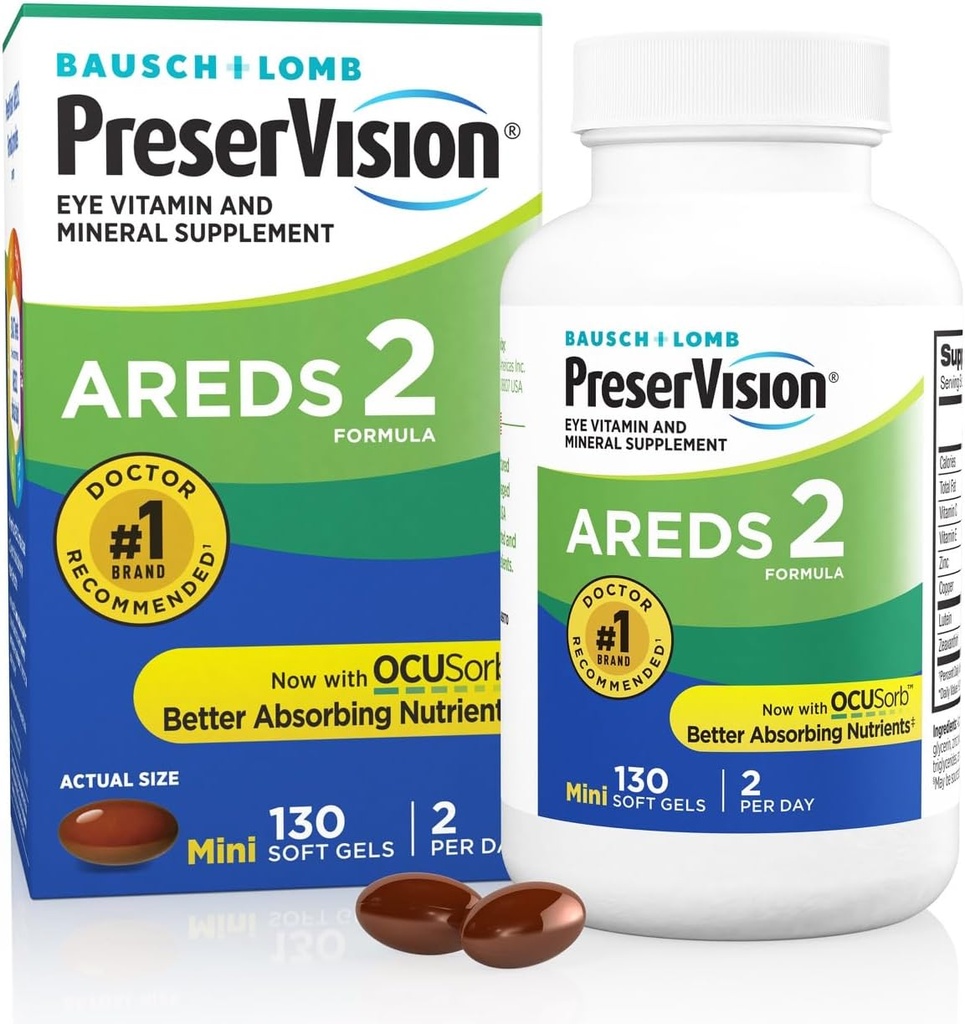 PreserVision AREDS 2 Vitaminas Oculares, #1 Eye Doctor Recomendado Marca, Lutein y Zeaxanthin Suplemento con vitamina C, vitamina E, zinc y cobre, 130 Softgels (Minigels)