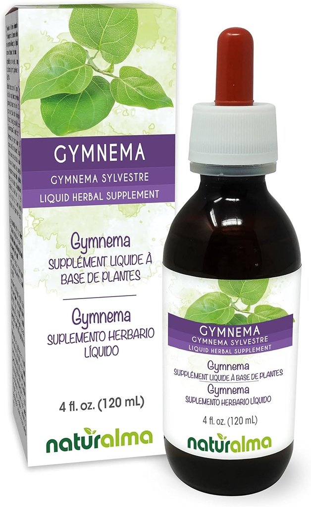 Naturalma Gymnema (Gymnema sylvestre o Marsdenia sylvestris) Leaf Alcohol-Free Tintura - 4 fl oz Liquid Extract in Drops - Herbal Supplement - Vegan