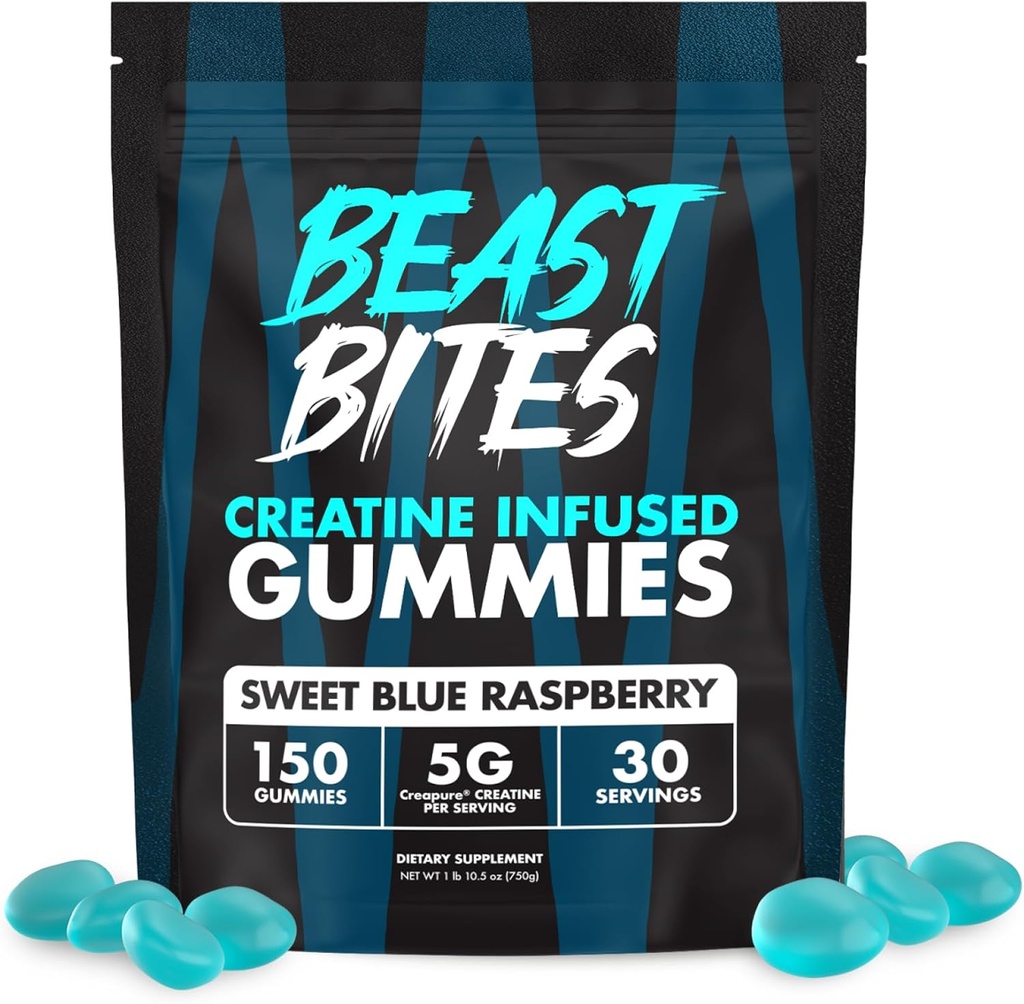 BEAST BITES - Critina Infused Gummies - 5g Crepure Creatine Monohydrate Por Serving - NSF Certified for Sport - 30 Servings