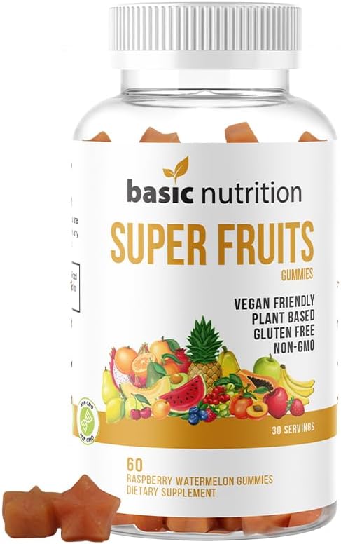 SuperFruits Gummies with Collagen-Promoting Mixed Fruit Blend for Beauty and Skin Care ← Natural Raspberry Watermelon Flavor ← Non-GMO Plant-Based, Vegan, Gluten-Free > Gelatin Free