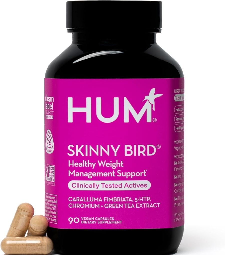 HUM Skinny Bird Green Tea Extract Appetite Support for Women with 5HTP, Chromium, Caralluma Fimbriata, Gluten Free and Vegan, Green Tea Extract Capsules Supplements for Women, 90 Capsules