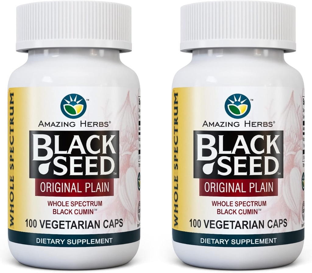 Increíbles hierbas enteras Spectrum Negro Semilla Original, Vegetarian Capsules - Gluten Gratis, No GMO, Cold Presionado Nigella Sativa Ayudas en Salud Digestiva - 100 Cuenta, 475 mg (2-Pack)