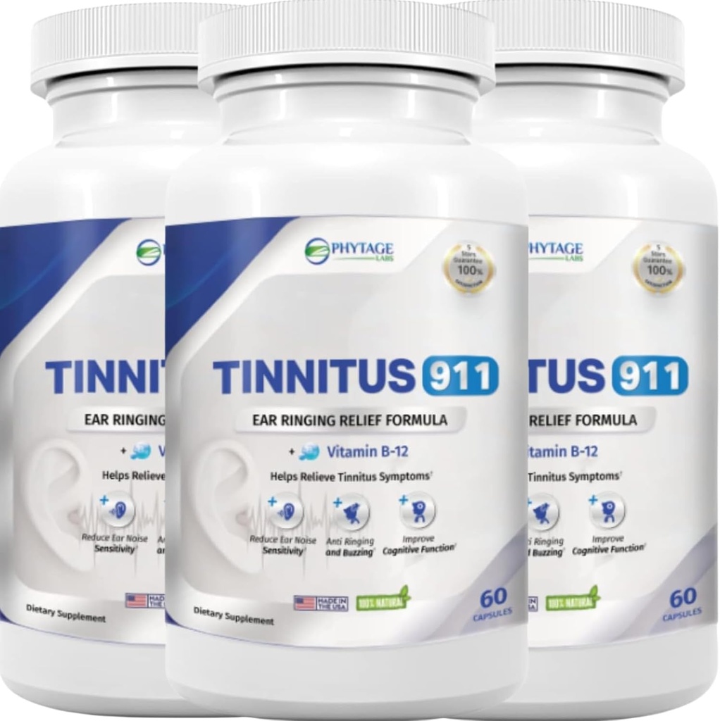 Tinnitus 911 - Suplemento de Alivio de Tinnitus - Alivio del anillo de oído - 3 Pack