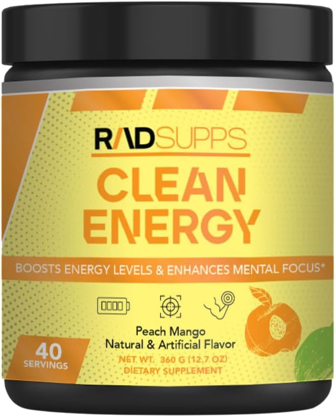 Clean Energy - Pre Workout Powder for Men ' Women with BCAAs Amino Acids, Energy Drink Powder, Amino Acid Energy Powder for Energy & Focus - 40 Servings (12.7 oz, Peach Mango)